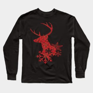 Red Poinsettia Christmas Deer Long Sleeve T-Shirt